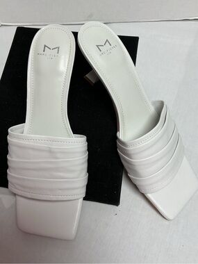Marc Fisher LTD White Square Toe Heeled Mule Sandals 9.5M
